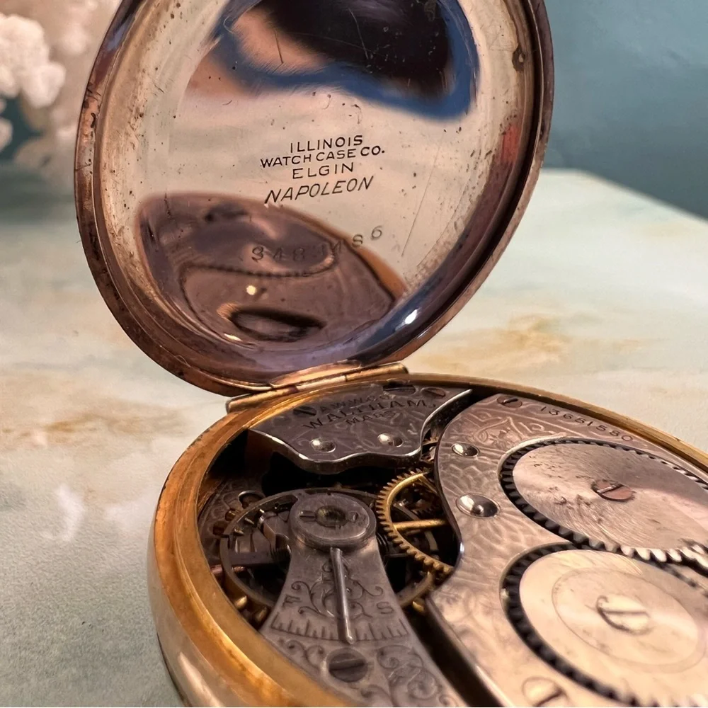 WALTHAM Antique 7 Jewel Pocket Watch in 14k Gold Filled Elgin Napoleon Case